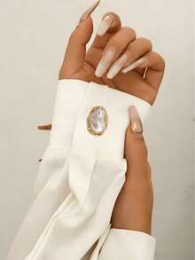 1pc Fashionable & Elegant European Style, Sexy Exaggerated Geometric Teardrop Matte Gold Comma French Cuff Links & Collar Clips, Suitable For Party, Business, Formal Dinner, And Daily Wear - Multicolor - View 3