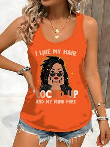 Plus Size Women's  Tropical Seahorse Watercolor Marine Life Printed Sleeveless Tank Top For Summer Vacation, Lightweight Breathable Fabric Perfect For Travel, Beach, And Casual Summer Wear, Comfortable - 橘色 - 查看 1
