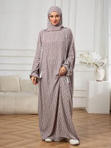 Áo Abaya có mũ trùm đầu họa tiết hoa nhí, dây rút tua rua, váy hijab dáng rộng, kín đáo, váy maxi tay dài in họa tiết, cỡ lớn. Áo choàng hoa nhí thoáng khí, mềm mại, trang phục hoa phổ biến ở Trung Đông và Đông Nam Á, áo choàng dài đi nghỉ mát mùa xuân. - Bụi tím - Xem 1