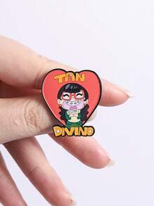 1pc Retro Cartoon Character Girl Brooch, Funny Glasses & Braces With Slogan Decor, Cartoon Animation Theme Badge, Unisex Design, Everyday Accessory & Gift - Multicolor - View 8