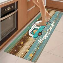 Tapis de bain avec motif de camping à grain de bois coloré et lettrage blanc - résistant à la décoloration, en polyester tricoté, tapis de sol rectangulaire pour la décoration de la salle de bain - Multicolore - Voir 6