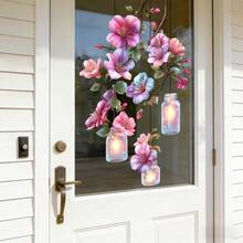 1/5pcs Pink Retro Lantern Floral Pattern Static Cling Glass Film, Removable Blackout UV Protection Privacy Decor Sticker For Living Room Bedroom Glass Door Window, Spring/Summer Decor - Floral Window Stickers - View 12