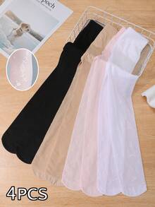 4 Pairs Baby/Toddler Girls' Grass Jacquard Dance Tights, Lightweight Pantyhose, Sweet & Cute For Daily Matching, Spring/Summer - Multicolor - View 13