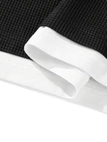 Chinpeno Camiseta de verano para hombre de cuello con muesca, de textura de gofre, de estilo casual elegante, transpirable y de punto con contraste - Negro - Ver 10