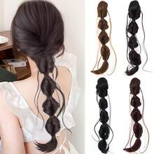 1件18英寸马尾假发，女士泡泡辫，自然染色扭辫带爪夹，灯笼辫发饰，适合日常、派对、婚礼和约会等场合的发型 - 彩色 - 查看 3