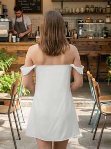 Women's Sleeveless Off Shoulder Pleated Mini Dress - Solid Color Summer Cocktail Dress For Party - 白色 - 查看 6