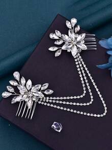 1pc Bridal Leaf & Pearl Hair Comb, Versatile Minimalist Handmade Hair Accessory - Silver - View 6