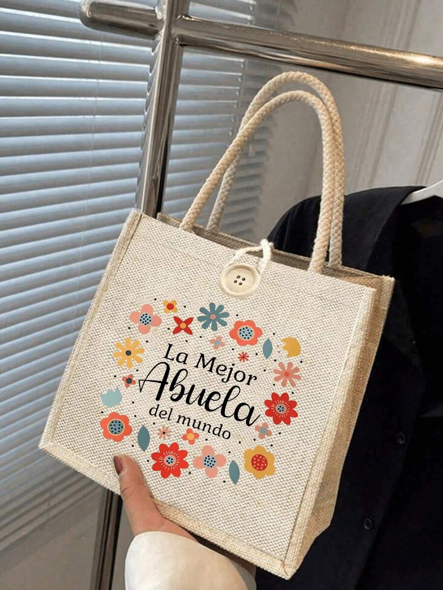 最佳奶奶帆布手提袋 - 这款时尚的亚麻化妆包印有西班牙语“La Abuela Del Mundo”(世界上最好的奶奶),并饰以鲜艳的花卉图案。采用白色亚麻布制成,非常适合女士使用。它是母亲节和生日的完美礼物。多功能 | 花卉图案化妆包 | 精致装饰,可爱化妆包 - 彩色 - 查看 1