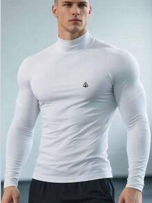 Men's Thermal High Neck Base Layer Shirt With Long Sleeves - White - View 1