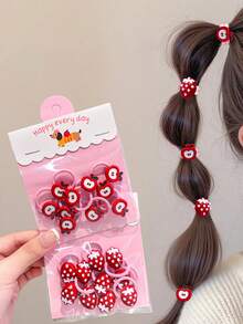 10 pièces/paquet Mini Chouchous décoratifs de fruits mignons, Supports de queue de cheval à haute élasticité, Accessoires de cheveux pour filles, Pinces à cheveux en résine ABS en forme de pomme/fraise, Élastiques à cheveux, Cordes à cheveux élastiques - Multicolore - Voir 5