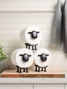1PC/2PCS/3PCS Simple And Adorable Sheep-Shaped Paper Towel Rack, Roll Paper Rack, Creative Living Room Coffee Table, Kitchen, Bedroom Household Paper Towel Rack, With Cute And Interesting Design. Saves Space. - Black - View 2