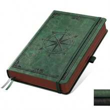 A5 Bullet Journal with Waterproof Leather Hard Cover Compass Design 320 Pages 100GSM Thick Paper 5mm Dot Grid A5 Size 5.75×8.38 inches Ideal for Sketchbooks Collage Notebooks and Gifts - 緑 - チェックする 7