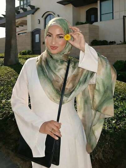 1pc Women's Scarf, Bohemian Watercolor, Tie-Dye, Hijab, Suitable For Daily Abaya Wear