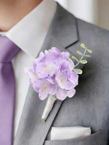 1pc/6pcs Water Cypress Boutonniere, Suitable For Groom And Groomsmen At Weddings, Ranunculus Flower Lapel Pin Made Of Artificial Silk, Ideal For Weddings, Parties, Graduations, Anniversaries, Vintage Country Weddings - Multicolor - View 1