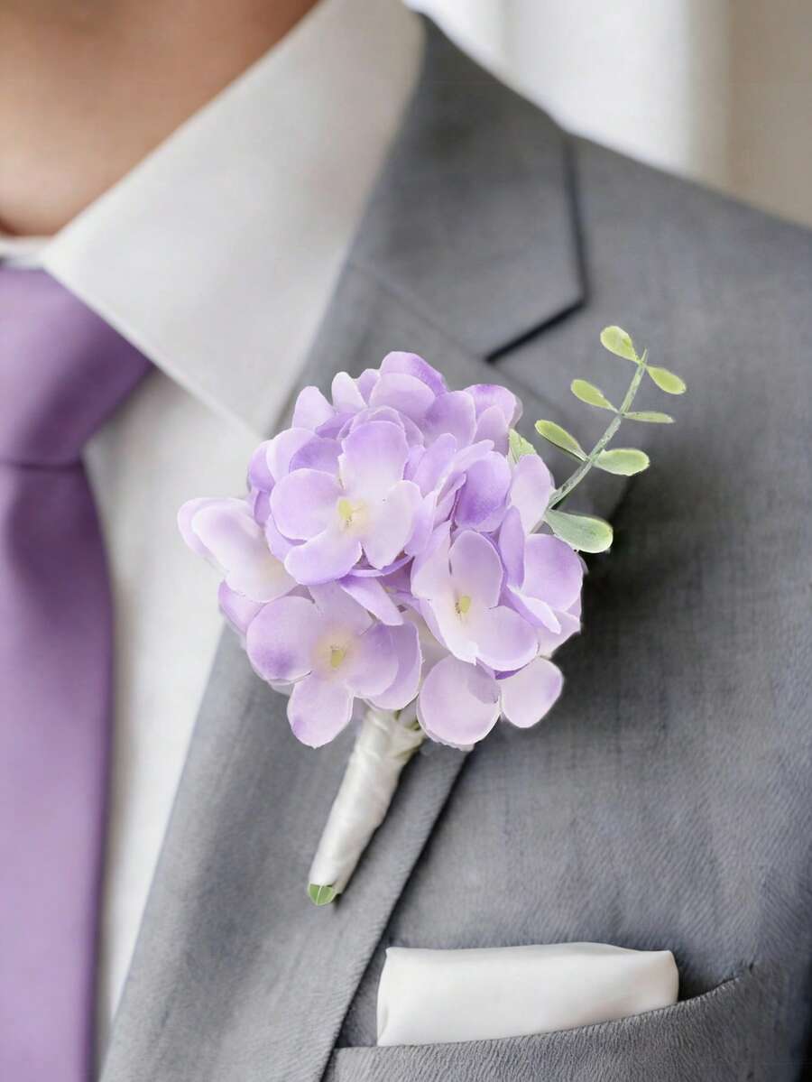 1pc/6pcs Water Cypress Boutonniere, Suitable For Groom And Groomsmen At Weddings, Ranunculus Flower Lapel Pin Made Of Artificial Silk, Ideal For Weddings, Parties, Graduations, Anniversaries, Vintage Country Weddings - Multicolor - View 1
