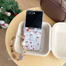 Red Apple Cat Foldable Phone Case With Chain, Suitable For Samsung Galaxy Z Flip3 5G/Galaxy Z Flip 4 5G/Galaxy Z Flip 5 5G/Galaxy Z Flip 6 5G/Galaxy Z Flip 7 5G, Ultra-Thin Creative And Stylish Foldable Phone Case - Multicolor - View 7