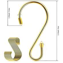Bộ 3 móc treo hình chữ S, bền chắc, chống trượt, thiết kế màu vàng đồng, chống ăn mòn, kiểu dáng hiện đại, thích hợp cho cây cảnh, tủ quần áo, nhà bếp và sân vườn, giải pháp treo đồ tiết kiệm không gian và bền lâu cho tủ quần áo. - Vàng - Xem 2