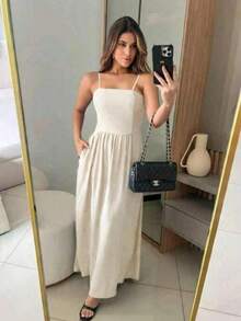 Women's Long Dress With Tie Straps And A Lightweight Drape – Mylook Fashion - 米色 - 查看 2
