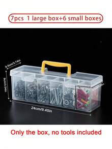7pcs (6 Small Boxes + 1 Large Box) Tool Parts Storage Box, Multi-Compartment Handheld Transparent Tool Storage Box, Home Screws, Wrenches, Hardware Parts Organizer Box, Toy Organizer, Portable Divided Storage Box - A - View 5
