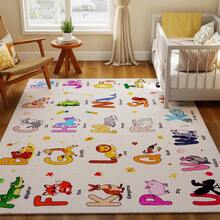 Kids Rugs For Playroom, 4x5 Feet Educational Rug For Learn The ABC Alphabet, Soft Machine Washable Non-Slip Cute Cartoon Animals Carpet For Classroom Toddler Nursery Kids Room Decor, Beige - Màu be ABC - Xem 5