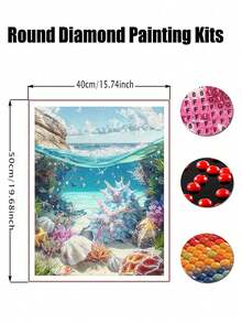 5D Diamond Art Kits For Adults Shell, Full Drill DIY Rhinestone Embroidery Set Paint With Diamonds Art Shell On The Beach By Number Kits Cross Stitch Home Wall Craft Decoration - round diamond - View 3