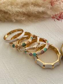 1 pieza Brazalete de bambú con efecto esmaltado, de colores brillantes y diseño de gotas, adecuado para el uso diario, reuniones con amigos, festivales románticos, fotografía callejera y desfiles de moda - Multicolor - Ver 7