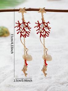 1 Pasang Anting Gantung Bertema Lautan dengan Motif Karang & Bintang, Perhiasan Gaya Pantai Bohemian untuk Wanita - MultiWarna - View 3