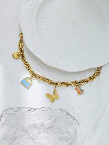 Mazuer 1件18K镀金Y2K蝴蝶、爱心、吉他吊坠手链，不锈钢材质，适合音乐节、度假、日常佩戴，可作为送给她的礼物 - 多吊墜 - 查看 6