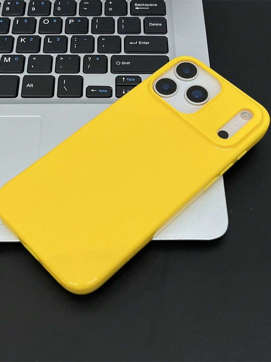 Casing Pelindung Ponsel Minimalis Lubang Besar Warna Solid Kreatif Anti Jatuh Kompatibel Dengan Apple 17promax/16promax/15promax/17/16/15/14/13/12/11 - Kuning - View 1