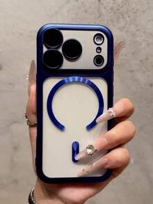 Custodia telefonica di lusso semi-trasparente opaca compatibile con iPhone 17 Pro Max, 17 Pro, 17 Air, 17 Pro Max, 16, 15, 14, 13 Pro Max, supporta la ricarica senza fili magnetica, cover posteriore anti-caduta - Blu scuro + corda - Visualizzare 4