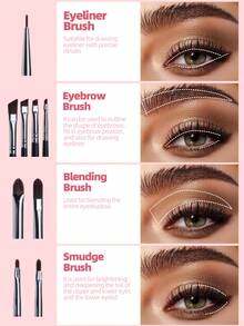 BS-MALL Professional Precise Eye Makeup 9pcs Animal Hair Eye Shadow Brushes + 12pcs Disposable Double-Ended Eye Shadow Applicators, Eye Makeup Tools Set - Black - View 5