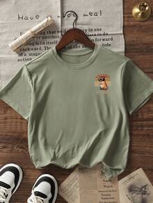 Kids Retro Capybara Graphic T-Shirt, Funny Slogan Print Casual Short Sleeve Top For Summer - Olive Green - View 4