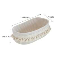 1pc Woven Basket, Rectangular/Round Shape With Tassels, Beige Color, Storage Organizer Basket For Living Room - Multicolor - View 8