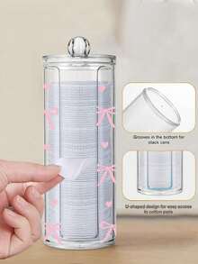 Pink Bow Pattern Transparent Plastic Storage Box - Desktop Cosmetic Organizer, Vanity Storage Container, Bathroom Countertop Organizer, Suitable For Makeup Brushes, Lipsticks, Makeup Tool Kit, Toiletry Bag, Daily Desktop Organization - Multicolor - View 6