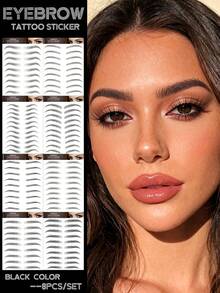 8pcs/Set,Tattoo Tattoos,Fake Eyebrows,Black Eyebrows,Eyebrow Stickers,Different Eyebrow Stickers,Simulated Eyebrow Tattooing,Waterproof Eyebrow Patch,Lazy Thrushcross,3D Eyebrow Sticker - Multicolor - View 11