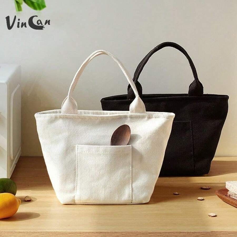 VINCAN حقيبة غداء متعددة الوظائف من القماش معزولة بتصميم سحاب، حقيبة حمل معزولة محمولة للتخزين البارد مناسبة للسفر والنزهات، حقيبة مربعة قابلة لإعادة الاستخدام، ضرورية للطلاب، حقيبة حمل خارجية