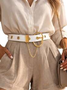 Women's Belt With Chain Buckle - White - View 1