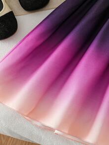 Girls' Ombre Purple Dress, Black Cap Sleeve With Ruffle Hem + Polyester Bow Tie, Birthday Party & Performance Dress - Multicolor - View 6