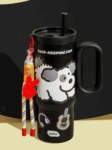 1pc Student Insulated Water Bottle With Handle, 316 Stainless Steel Vacuum Insulated Tumbler With Straw, Large Capacity Mug For School, Office, Car - Multicolor - View 8