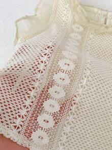 夏季新款女婴蕾丝镂空印花上衣+配套印花裤两件套，休闲百搭 - 杏色 - 查看 7