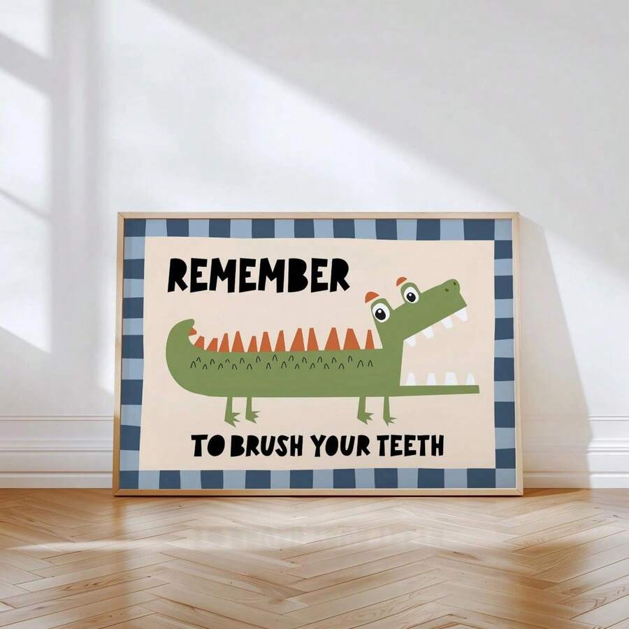 1pc Crocodile Pattern Bathroom Decor: Don't Forget To Brush Your Teeth