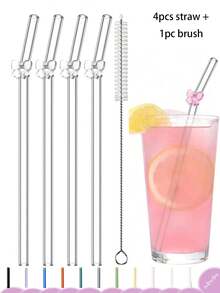 2/4支装玻璃吸管，带清洁刷，可重复使用，带蝴蝶结装饰，可爱防碎弯曲玻璃吸管，透明玻璃吸管，适用于冰咖啡 - 查看 12