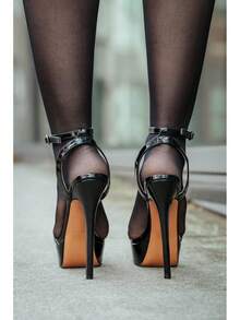 Platform Stiletto High Heels For Women, Round Open Toe Ankle Strap Sexy Heeled Sandals For Wedding Party Dress - 黑色 - 查看 6