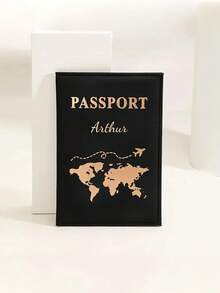 Customized Text LOGO Stamped PU Leather World Map Passport Holder, Cross-Border Travel Passport Protector, Personalized Passport Cover, Valentine's Day Gift, Customizable Passport Holder, Couple Passport Holder, Smooth Texture PU Passport Protector, Customized Passport Holder, Ticket Holder Passport Holder, Essential For Travel - Nhiều màu - Xem 5