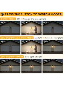 1/2个太阳能户外灯，钨丝灯泡，3种模式，带运动传感器，IP65防水，太阳能壁灯，亮度高，适用于后院花园围栏门廊入口 - 白光 - 查看 9
