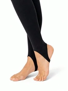 Thermal Leggings With Foot And High Waist Flannel Autumn Winter High Compression - Black - View 3