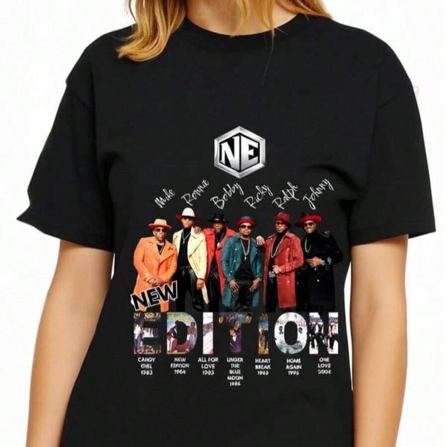 New Edition Inspired Slouchy Tshirt NE Fans R & B Legends Merch - Black - View 1