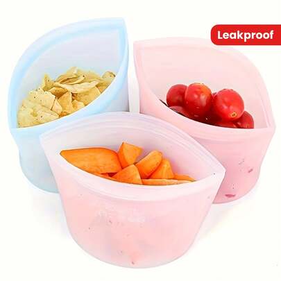 3pcs Reusable Silicone Food Storage Bags - Leakproof, Fresh-Keeping Ziplock Containers For Fridge & Freezer | 17.6oz, 35.2oz, 52.8oz | Ideal For Snacks, Fruits, And Vegetables