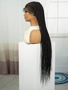 A ANYTIME Peluca sintética trenzada con encaje de 34-36 pulgadas con cabello de bebé, peluca con encaje frontal - Negro - Ver 5