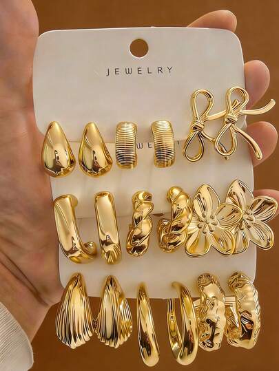 6-18pcs Fashionable Women Silver-Tone Earring Set, Includes Floral, Geometric, Textured Designs, Suitable For Various Styles